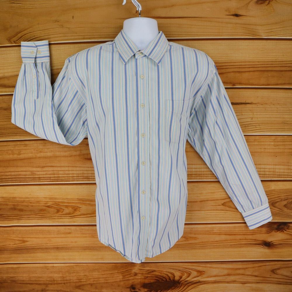 Steve & Barry's Dress Shirt Mens XL‎ Light Blue Striped 100% Cotton Point Collar